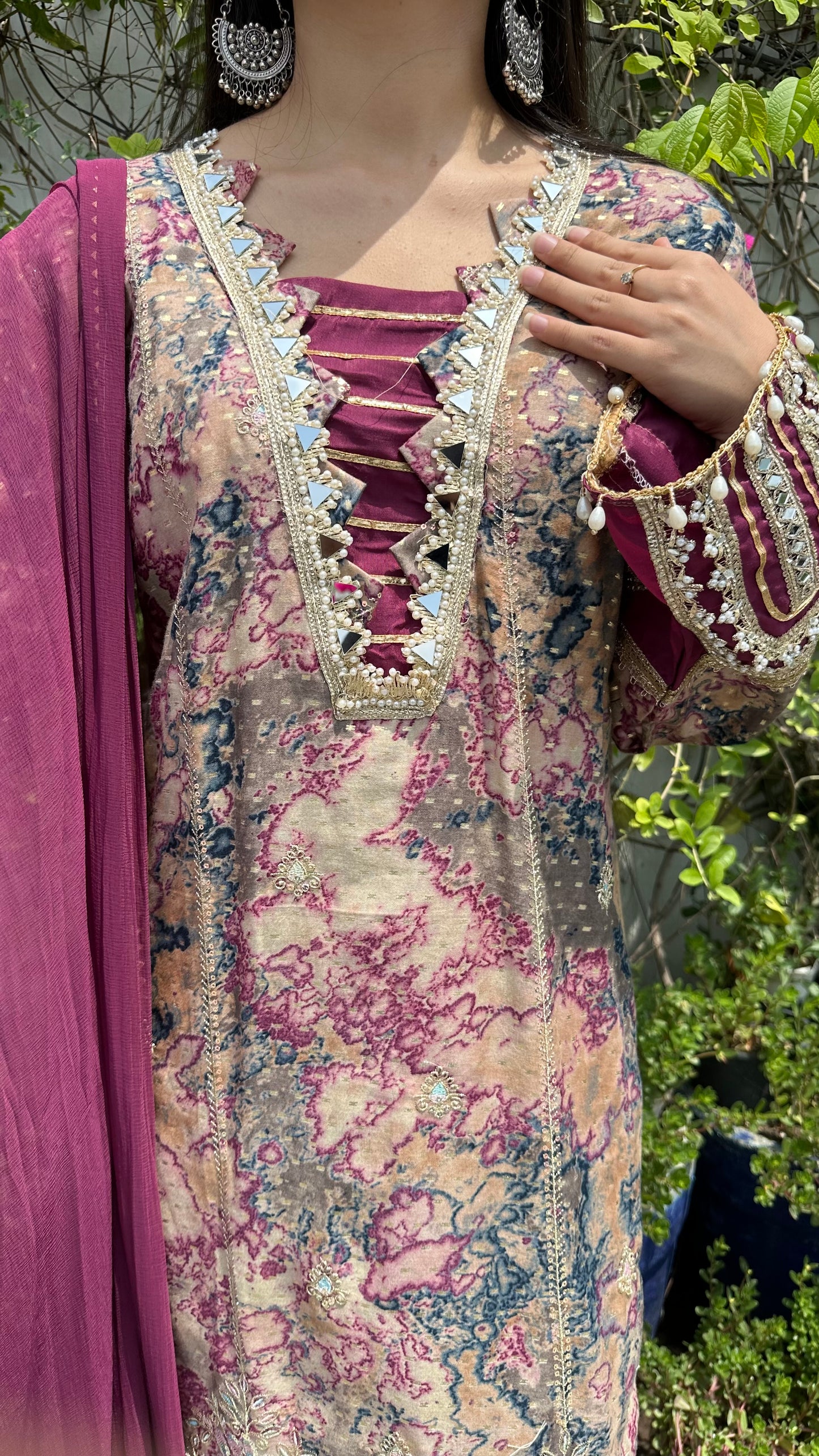 MARBLE PRINT EMBROIDERED FARSHI SETS