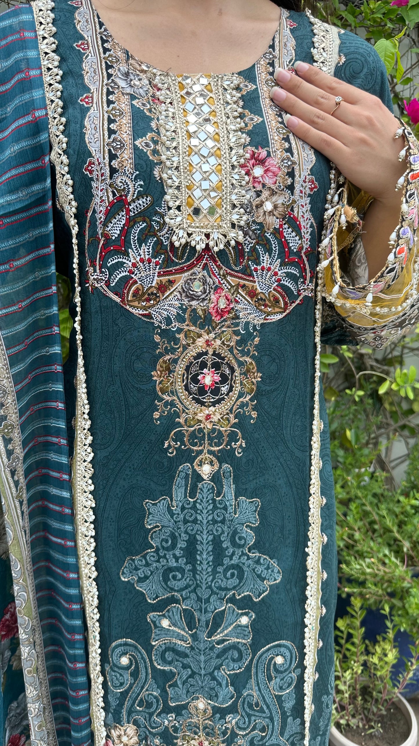 RAYON ZARI DARK TEAL SET