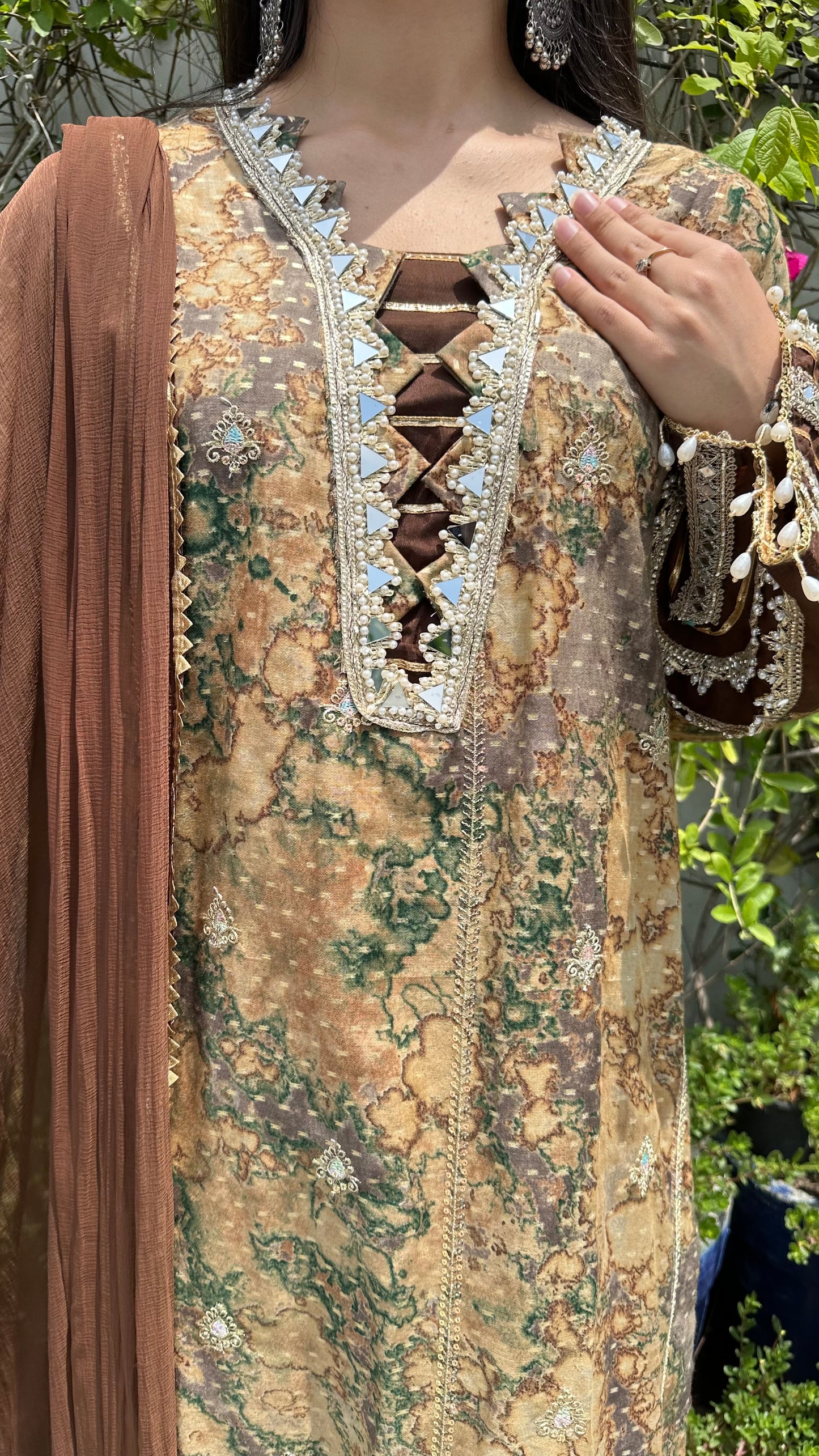 MARBLE PRINT EMBROIDERED FARSHI SET