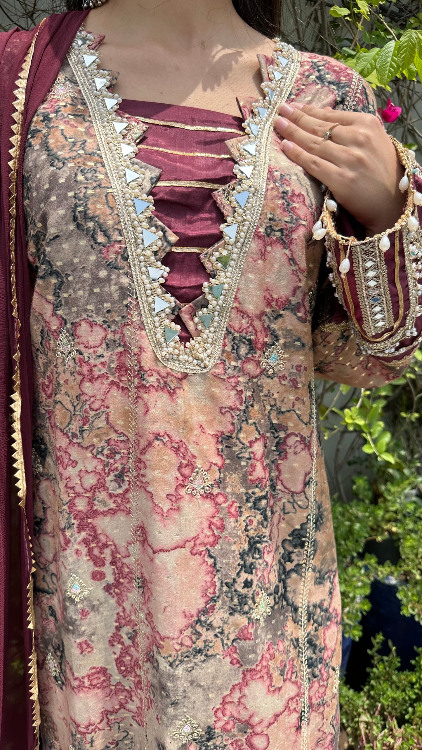 MARBLE PRINT EMBROIDERED FARSHI SETS
