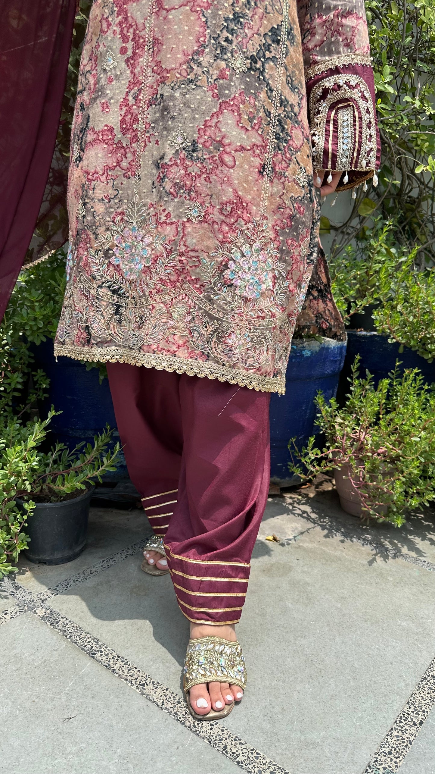 MARBLE PRINT EMBROIDERED FARSHI SETS