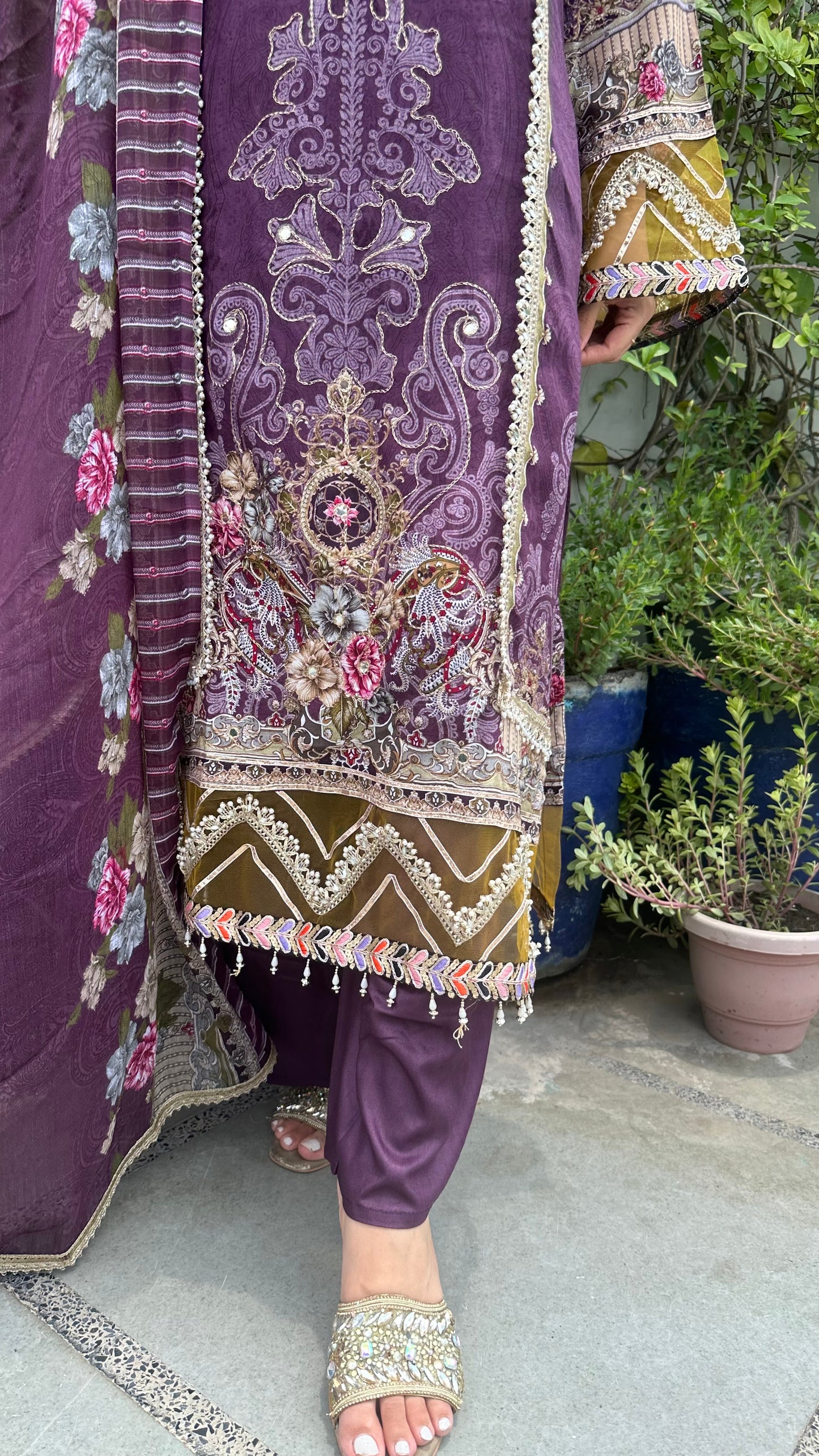 RAYON ZARI DARK PURPLE SET