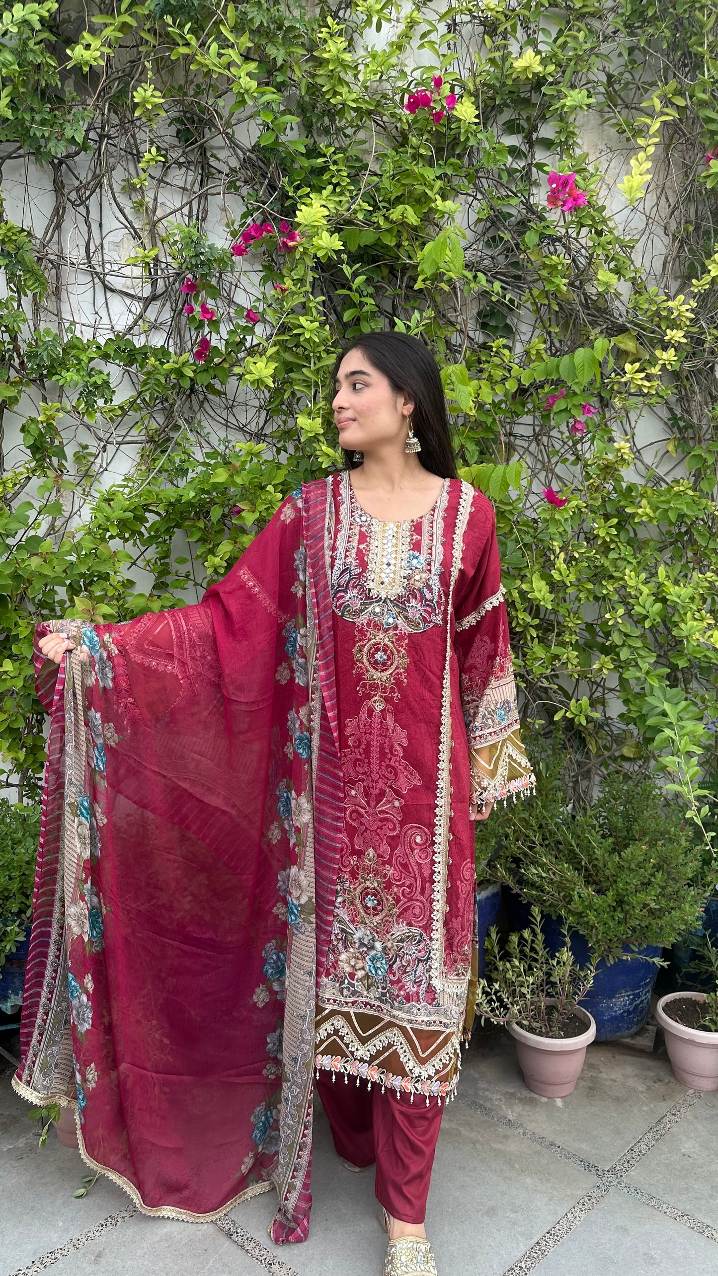 RAYON ZARI DARK RED SET