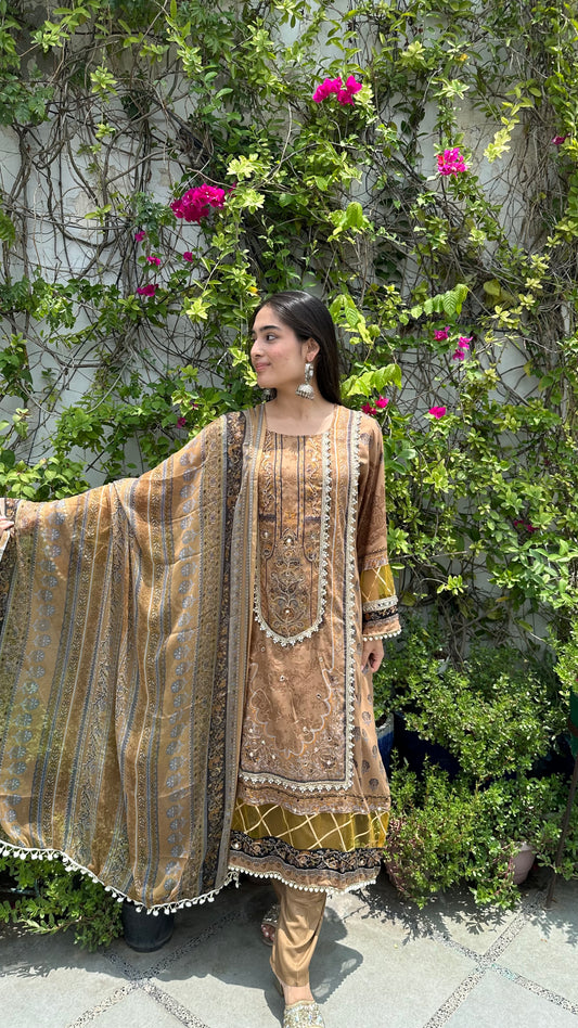 RAYON ZARI BROWN SET