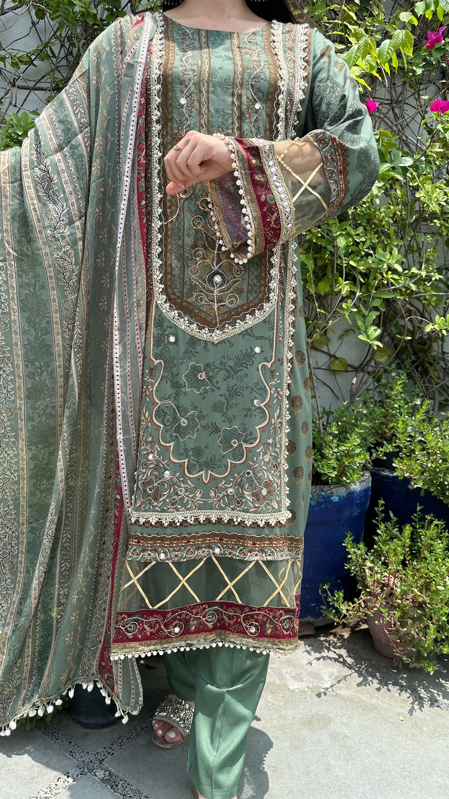 RAYON ZARI GREEN SET