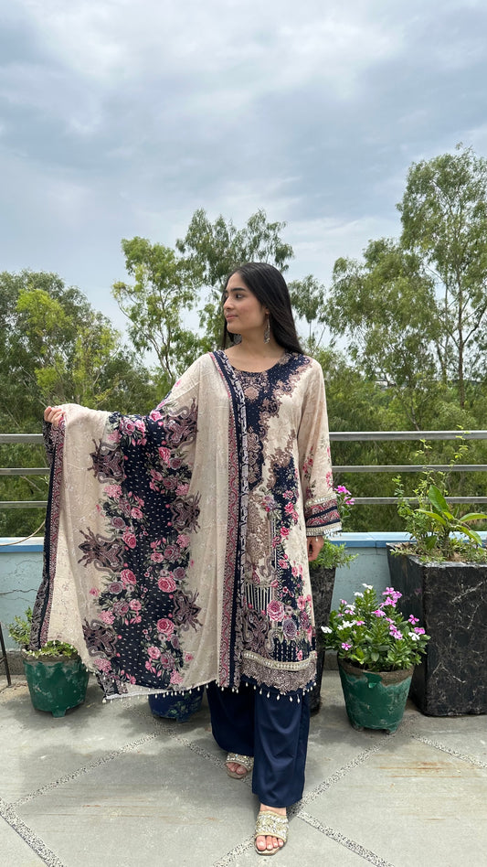 RAYON LACE WORK KURTI SET