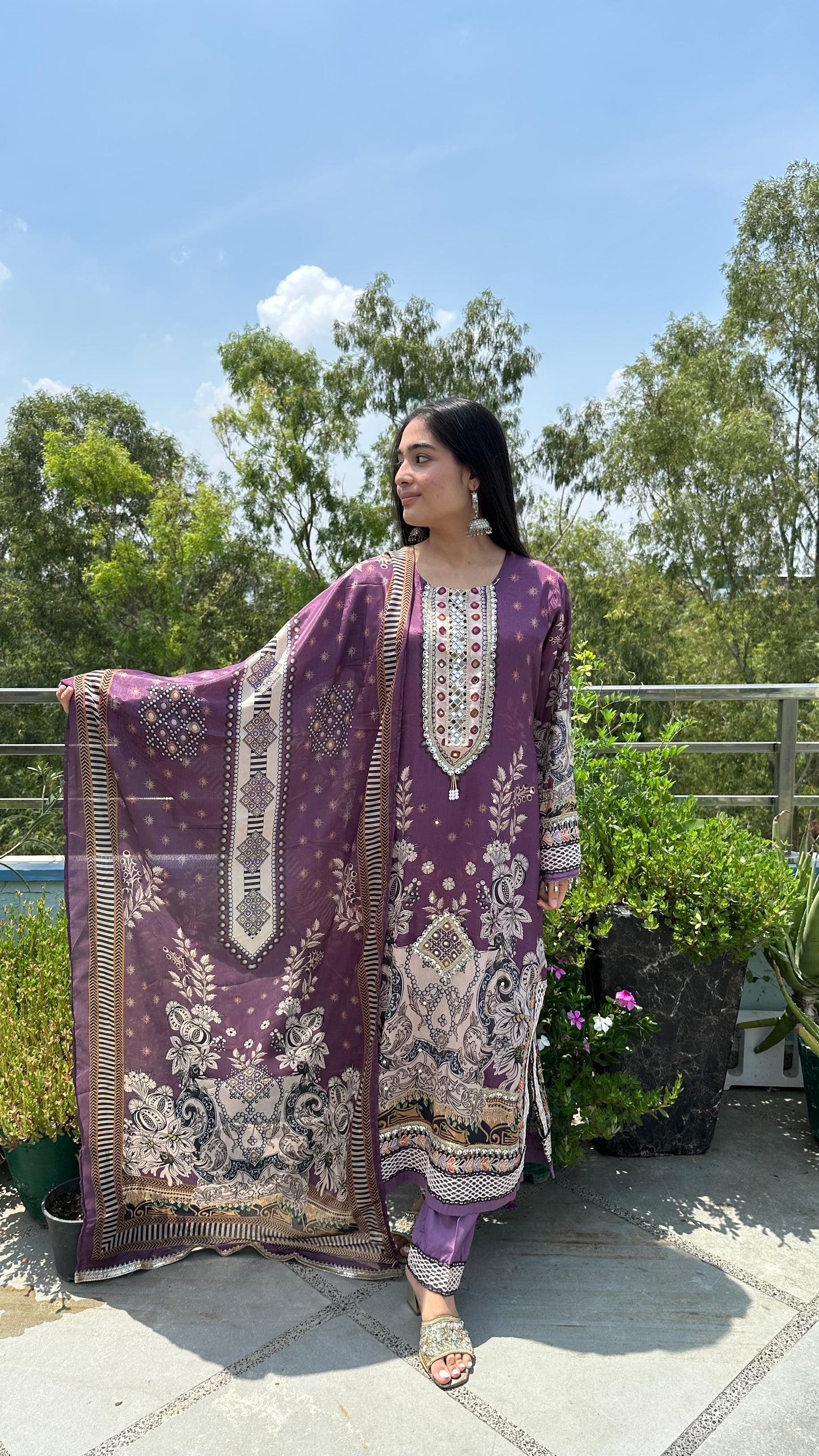 MUSLIN LONG PURPLE SET