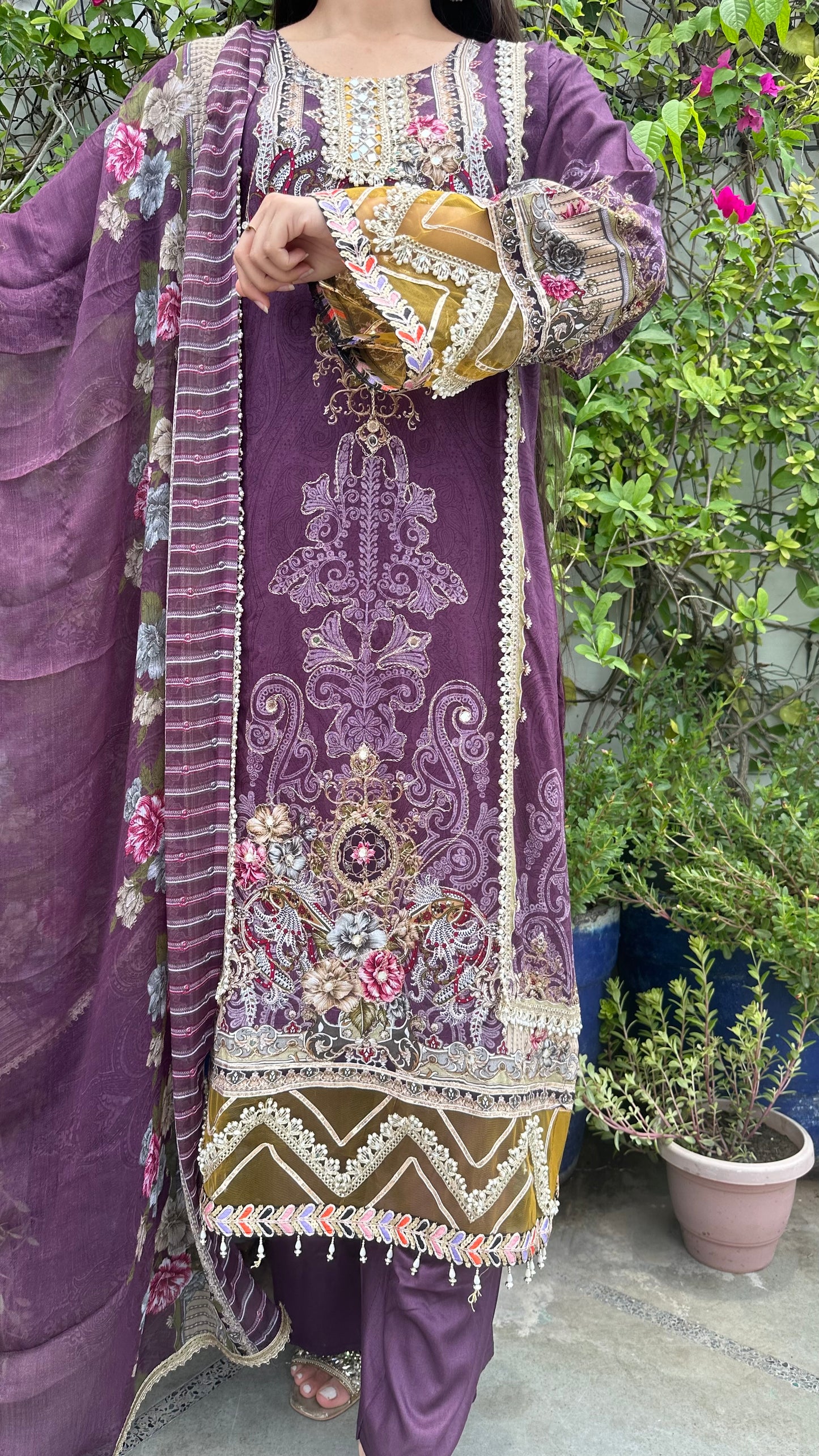 RAYON ZARI DARK PURPLE SET