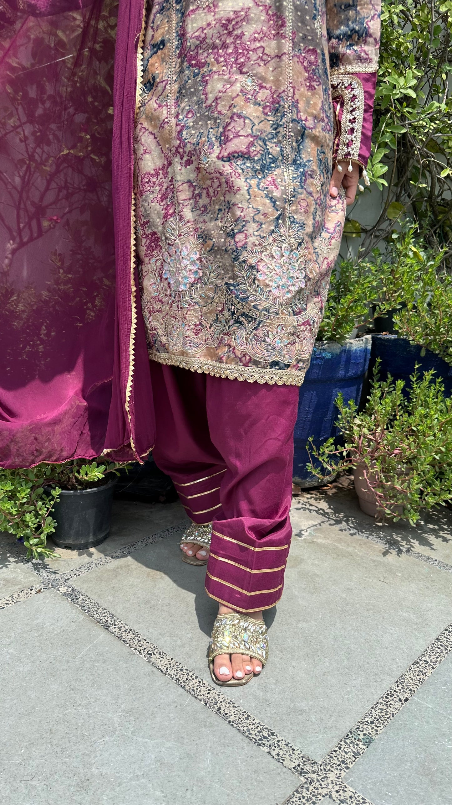 MARBLE PRINT EMBROIDERED FARSHI SETS