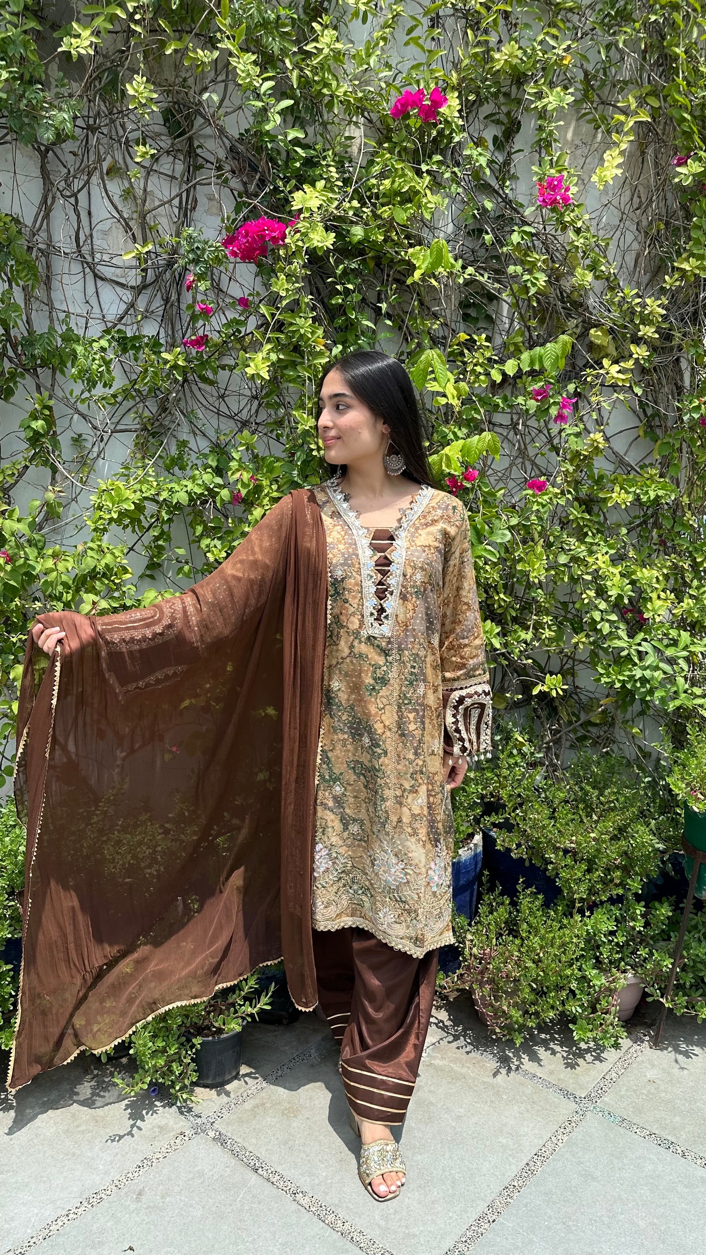 MARBLE PRINT EMBROIDERED FARSHI SET