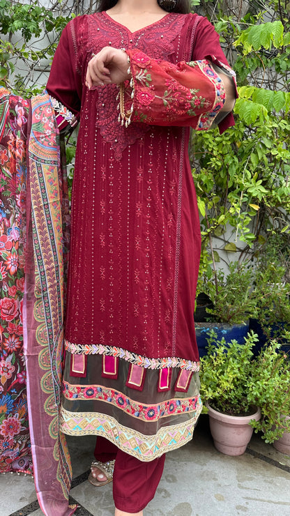 PURE COTTON RED LONG SET