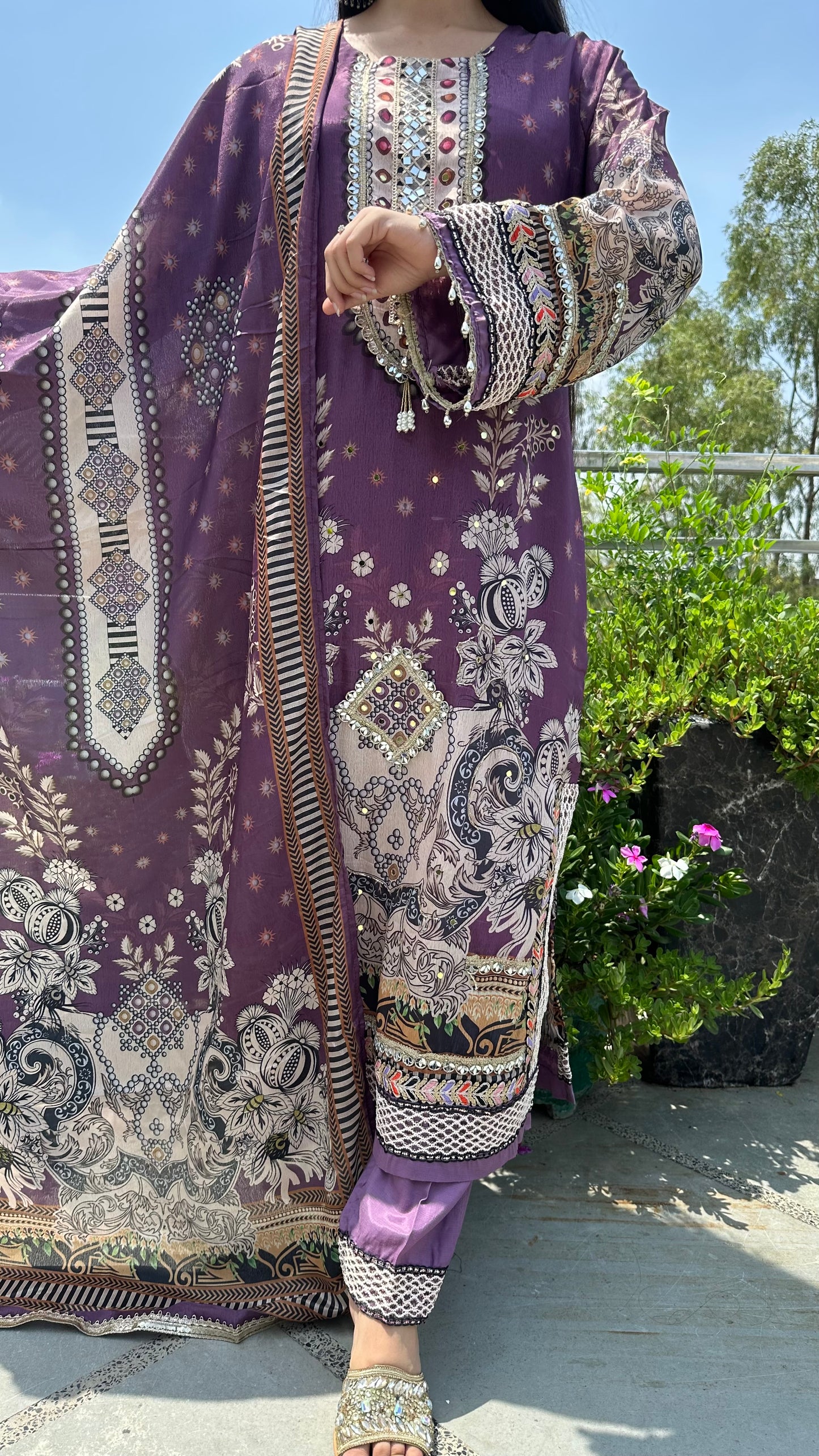 MUSLIN LONG PURPLE SET