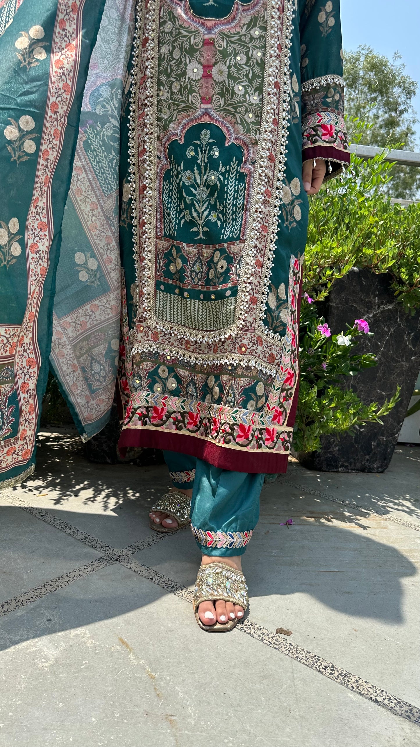 MUSLIN LONG TEAL SET