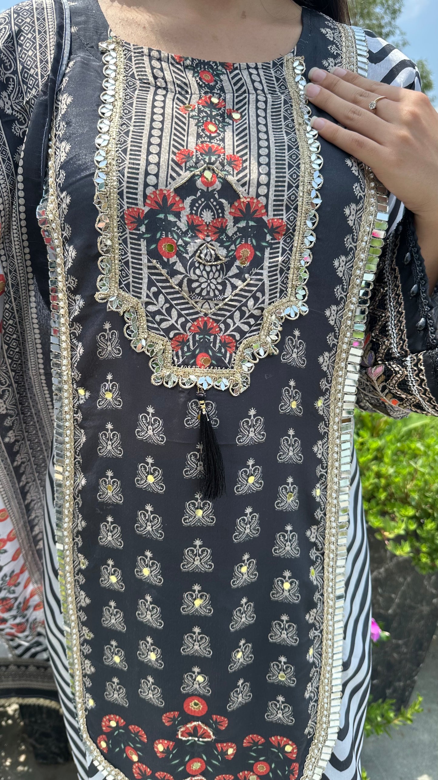 MUSLIN LONG BLACK WHITE SET