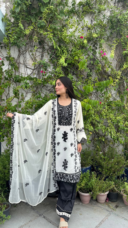 GEORGETTE EMBROIDERED FARSHI SET