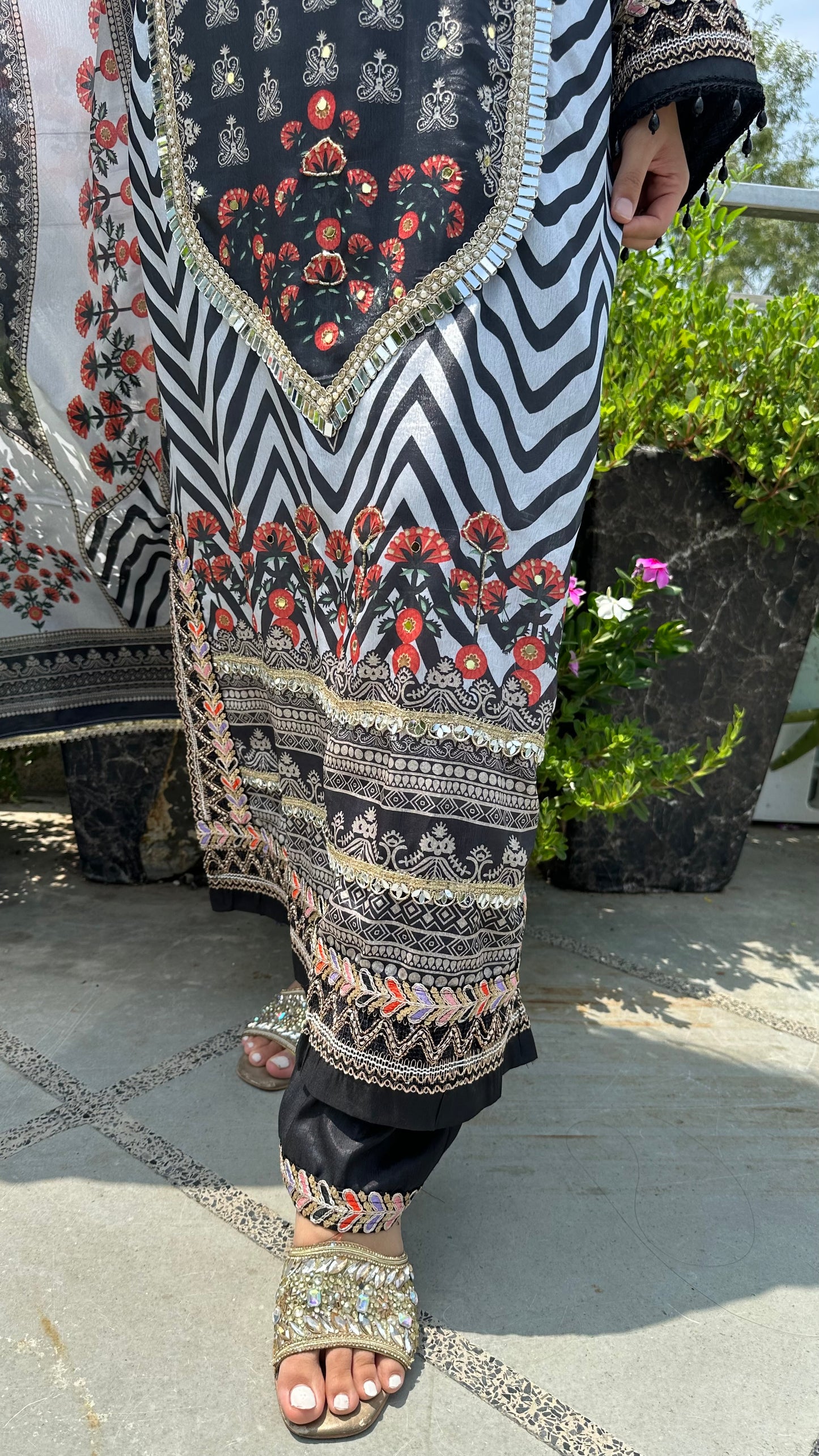 MUSLIN LONG BLACK WHITE SET