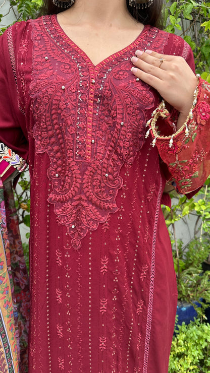 PURE COTTON RED LONG SET