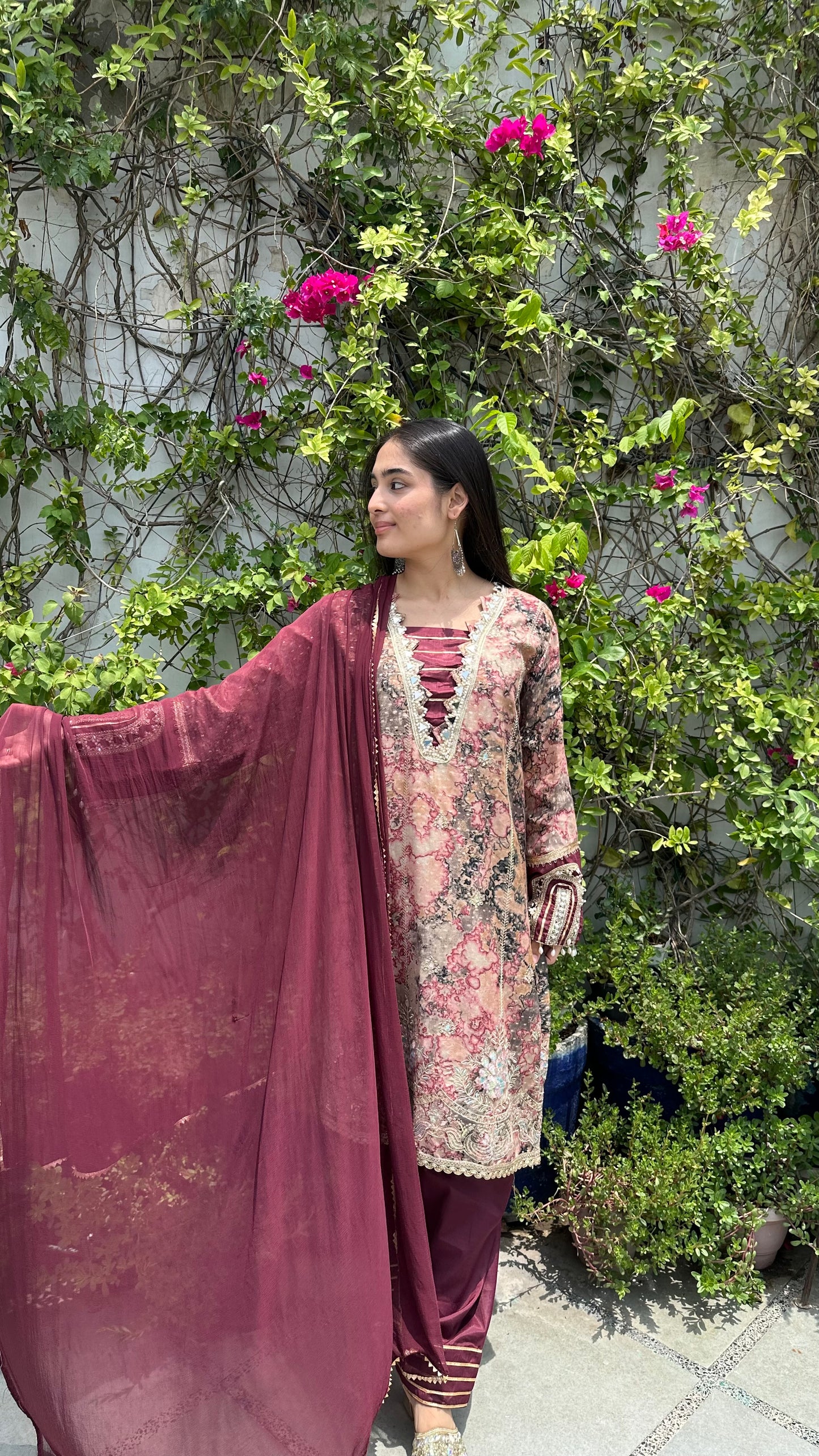 MARBLE PRINT EMBROIDERED FARSHI SETS