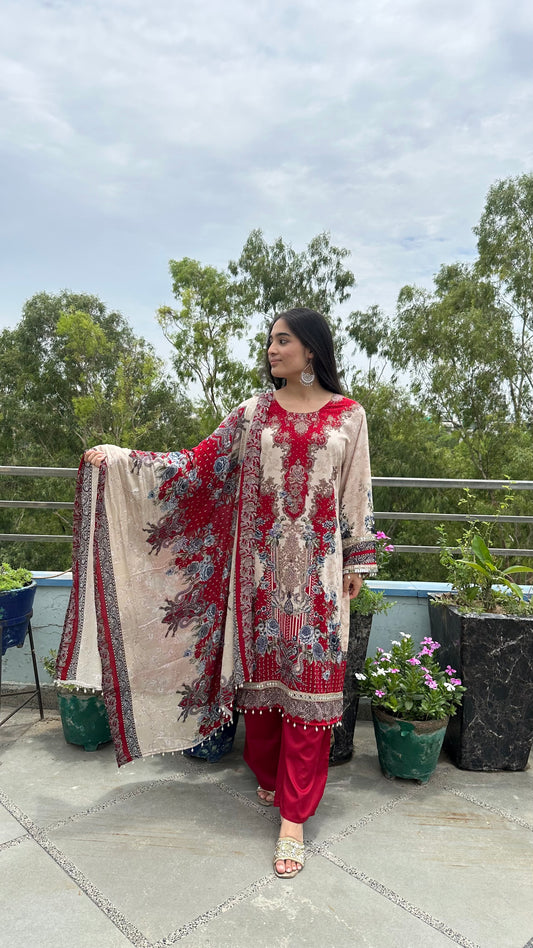 RAYON LACE WORK KURTI SET