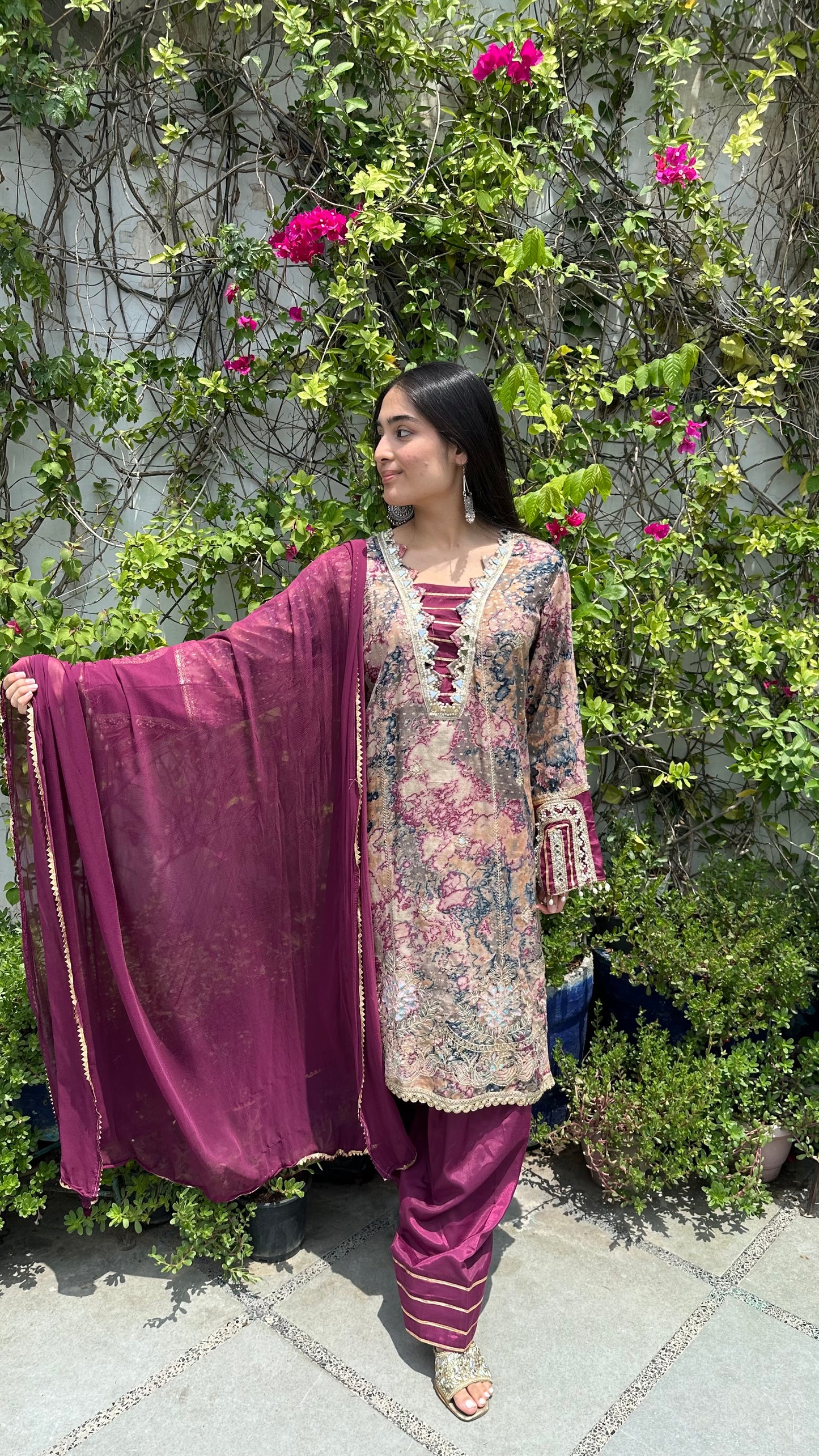 MARBLE PRINT EMBROIDERED FARSHI SETS